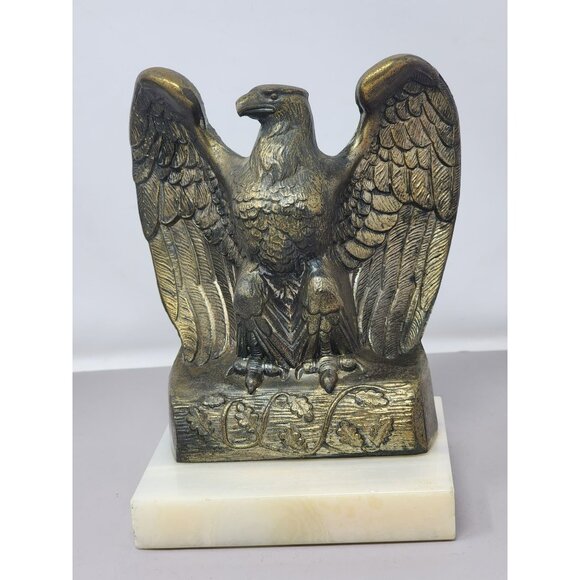 Vintage Brass Eagle Figurine With Marble Base Large Patriotic Sculptural‎ Decor - Picture 1 of 15